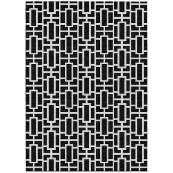 10' X 14' Black And Ivory Geometric Washable Indoor Outdoor Area Rug