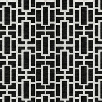 10' X 14' Black And Ivory Geometric Washable Indoor Outdoor Area Rug