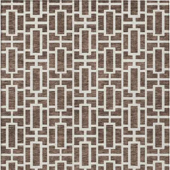3' X 5' Brown And Beige Geometric Washable Indoor Outdoor Area Rug