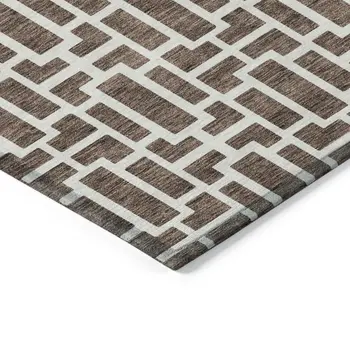 3' X 5' Brown And Beige Geometric Washable Indoor Outdoor Area Rug