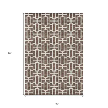 5' X 8' Brown And Beige Geometric Washable Indoor Outdoor Area Rug