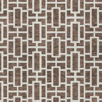 5' X 8' Brown And Beige Geometric Washable Indoor Outdoor Area Rug