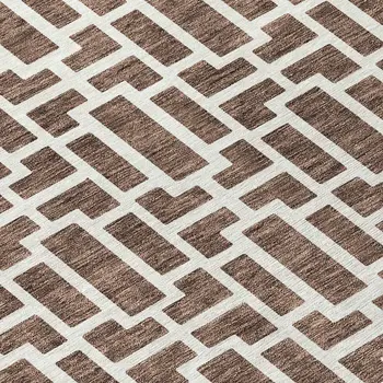 8' Brown And Beige Round Geometric Washable Indoor Outdoor Area Rug