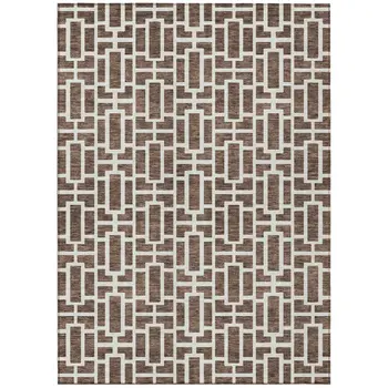 8' X 10' Brown And Beige Geometric Washable Indoor Outdoor Area Rug