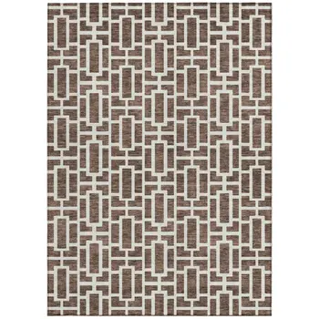 9' X 12' Brown And Beige Geometric Washable Indoor Outdoor Area Rug