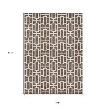 9' X 12' Brown And Beige Geometric Washable Indoor Outdoor Area Rug