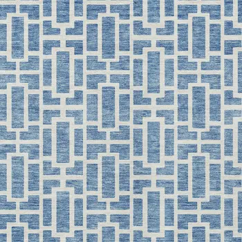 5' X 8' Denim Blue And Ivory Geometric Washable Indoor Outdoor Area Rug