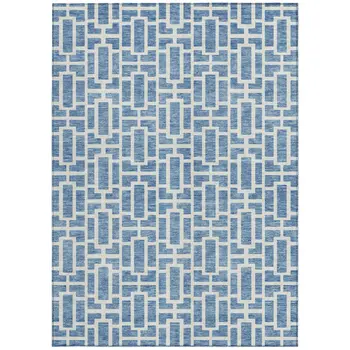 5' X 8' Denim Blue And Ivory Geometric Washable Indoor Outdoor Area Rug