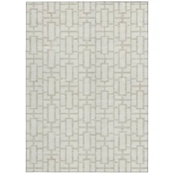 3' X 5' Ivory And Beige Geometric Washable Indoor Outdoor Area Rug