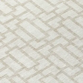 8' Ivory And Beige Round Geometric Washable Indoor Outdoor Area Rug