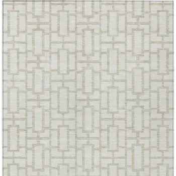10' X 14' Ivory And Beige Geometric Washable Indoor Outdoor Area Rug