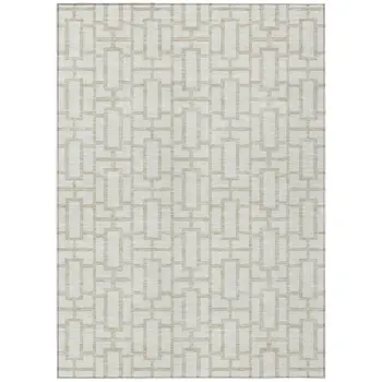 10' X 14' Ivory And Beige Geometric Washable Indoor Outdoor Area Rug