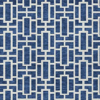 3' X 5' Navy Blue And Ivory Geometric Washable Indoor Outdoor Area Rug