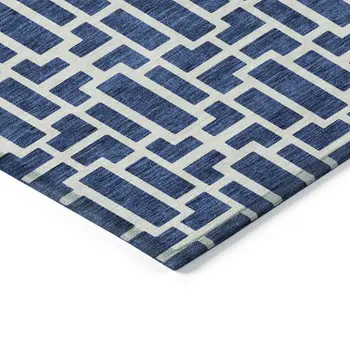 8' X 10' Navy Blue And Ivory Geometric Washable Indoor Outdoor Area Rug