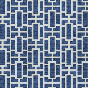10' X 14' Navy Blue And Ivory Geometric Washable Indoor Outdoor Area Rug