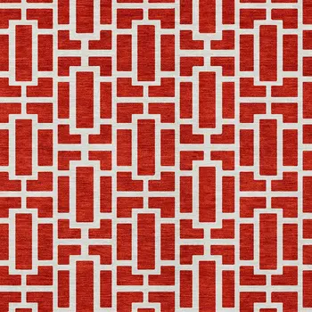 3' X 5' Red And Ivory Geometric Washable Indoor Outdoor Area Rug