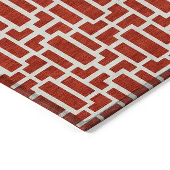5' X 8' Red And Ivory Geometric Washable Indoor Outdoor Area Rug