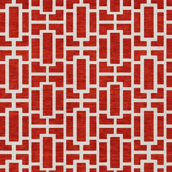 5' X 8' Red And Ivory Geometric Washable Indoor Outdoor Area Rug