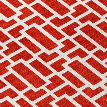 5' X 8' Red And Ivory Geometric Washable Indoor Outdoor Area Rug