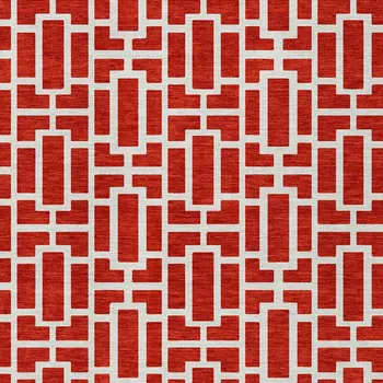 8' X 10' Red And Ivory Geometric Washable Indoor Outdoor Area Rug