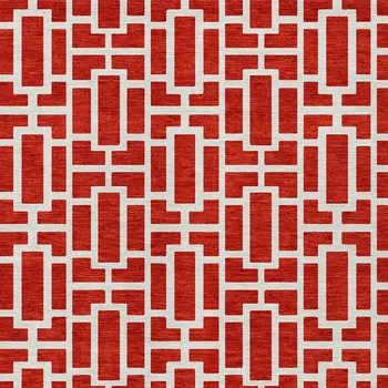9' X 12' Red And Ivory Geometric Washable Indoor Outdoor Area Rug
