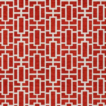 10' X 14' Red And Ivory Geometric Washable Indoor Outdoor Area Rug