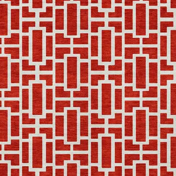 10' X 14' Red And Ivory Geometric Washable Indoor Outdoor Area Rug