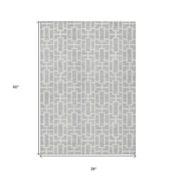 3' X 5' Silver And Gray Geometric Washable Indoor Outdoor Area Rug