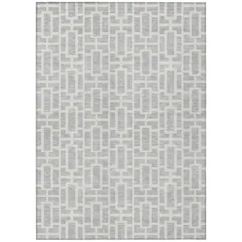 3' X 5' Silver And Gray Geometric Washable Indoor Outdoor Area Rug