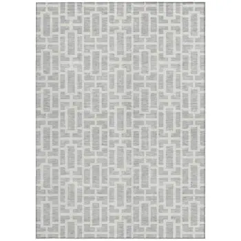3' X 5' Silver And Gray Geometric Washable Indoor Outdoor Area Rug