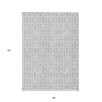 5' X 8' Silver And Gray Geometric Washable Indoor Outdoor Area Rug