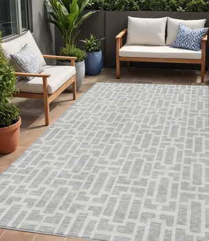 5' X 8' Silver And Gray Geometric Washable Indoor Outdoor Area Rug