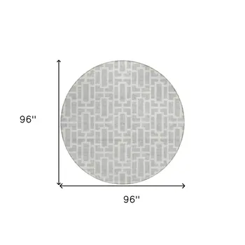 8' Silver And Gray Round Geometric Washable Indoor Outdoor Area Rug