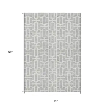 8' X 10' Silver And Gray Geometric Washable Indoor Outdoor Area Rug