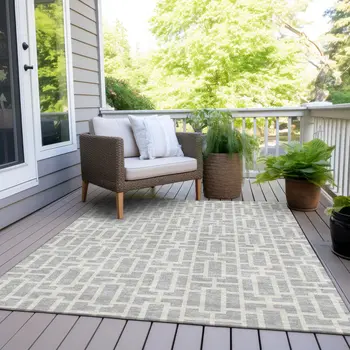 8' X 10' Silver And Gray Geometric Washable Indoor Outdoor Area Rug