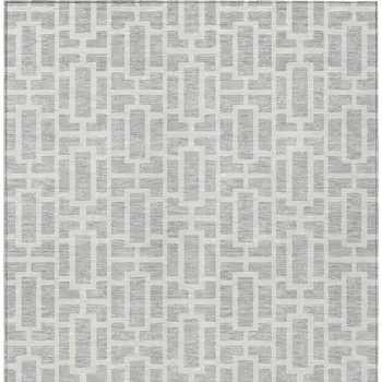 9' X 12' Silver And Gray Geometric Washable Indoor Outdoor Area Rug