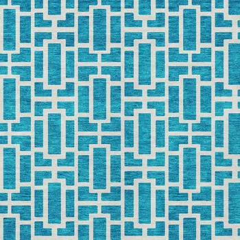 3' X 5' Turquoise And Ivory Geometric Washable Indoor Outdoor Area Rug
