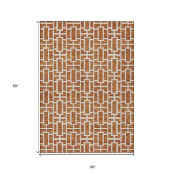 3' X 5' Terra Cotta And Beige Geometric Washable Indoor Outdoor Area Rug