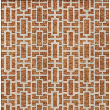 5' X 8' Terra Cotta And Beige Geometric Washable Indoor Outdoor Area Rug