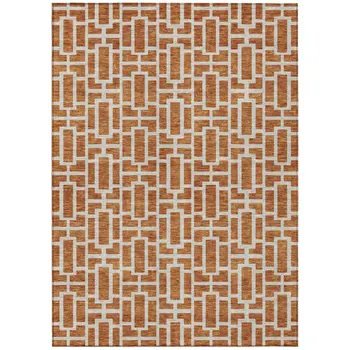 5' X 8' Terra Cotta And Beige Geometric Washable Indoor Outdoor Area Rug