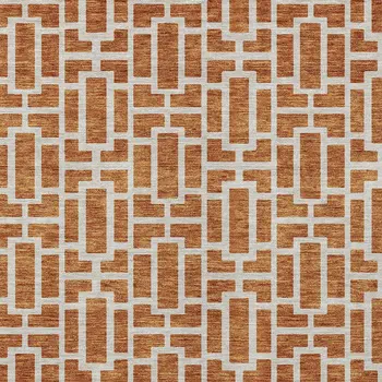 5' X 8' Terra Cotta And Beige Geometric Washable Indoor Outdoor Area Rug