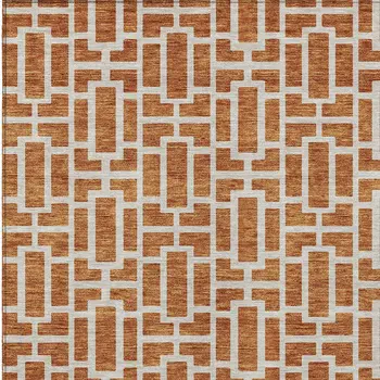 8' X 10' Terra Cotta And Beige Geometric Washable Indoor Outdoor Area Rug