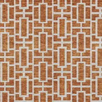 9' X 12' Terra Cotta And Beige Geometric Washable Indoor Outdoor Area Rug
