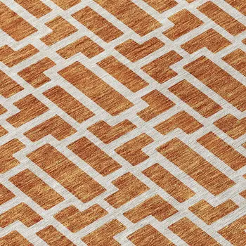 9' X 12' Terra Cotta And Beige Geometric Washable Indoor Outdoor Area Rug