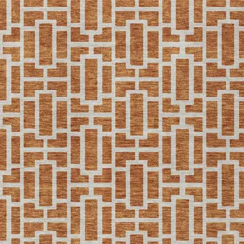 10' X 14' Terra Cotta And Beige Geometric Washable Indoor Outdoor Area Rug