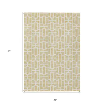 3' X 5' Wheat And Ivory Geometric Washable Indoor Outdoor Area Rug
