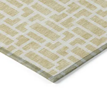 3' X 5' Wheat And Ivory Geometric Washable Indoor Outdoor Area Rug