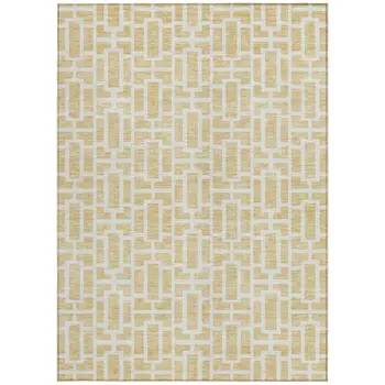 5' X 8' Wheat And Ivory Geometric Washable Indoor Outdoor Area Rug