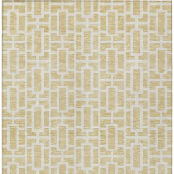 10' X 14' Wheat And Ivory Geometric Washable Indoor Outdoor Area Rug