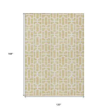 10' X 14' Wheat And Ivory Geometric Washable Indoor Outdoor Area Rug
